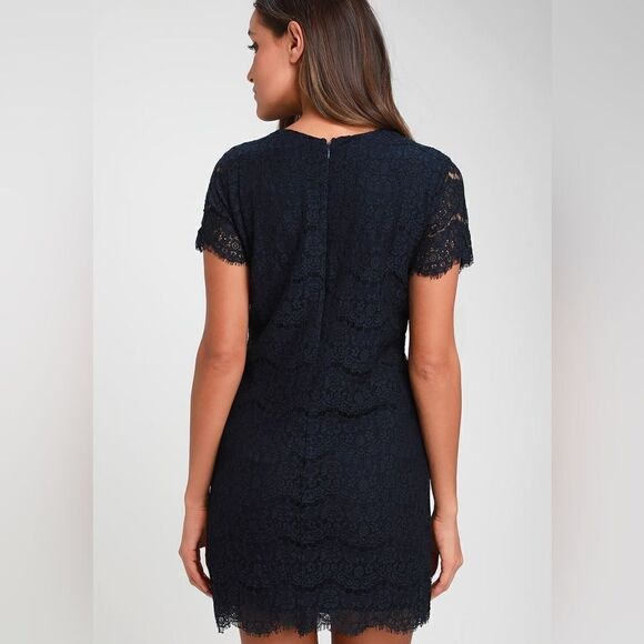 Lulus “Take Me to Brunch Navy Blue Lace Shift Dress” Size M - Picture 2 of 7